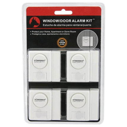 Doberman Wireless Remote Control Door Alarm for Home Security – 4-piece wireless door/window alarm kit with 100dB siren