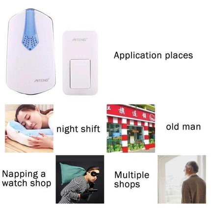 AITENG Battery-Free Wireless Doorbell for Effortless Home Notifications - white kinetic push-button set for home, shop, night shift, elderly alerts