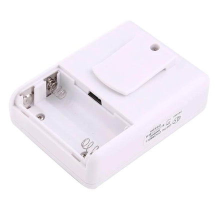 Wireless Motion Sensor Kit for Home Security Detection white battery-powered receiver unit with open battery compartment