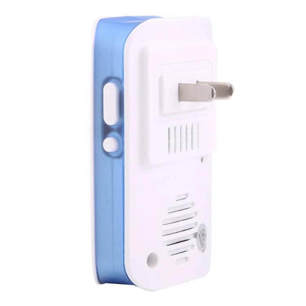 AITENG Battery-Free Waterproof Wireless Doorbell for Home Entry compact white-blue plug-in chime unit showing side buttons and speaker