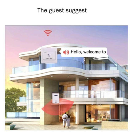 Aiton Wireless Music Doorbell with Multiple Ringtones for Home mounted at modern front door showing wireless range and welcome chime