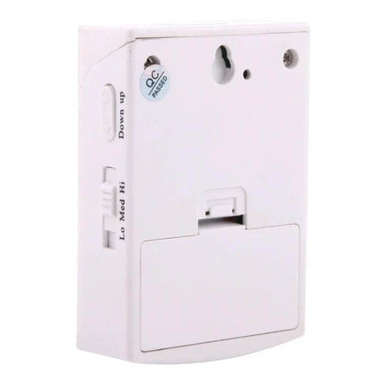 Aiton Wireless Music Doorbell with Multiple Ringtones for Home white battery-powered chime unit showing volume and tone switches