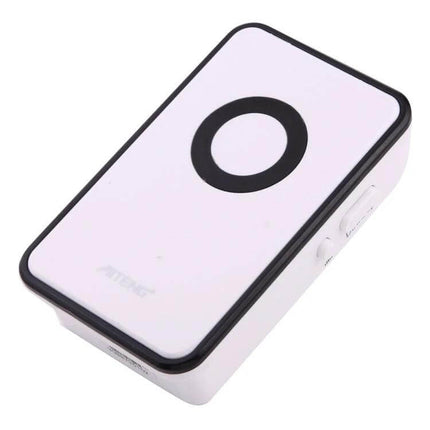 AITENG Battery-Free Wireless Doorbell for Everyday Use white indoor receiver unit with large black ring button, battery-free kinetic design