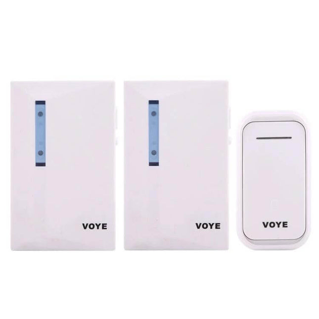 Voyage Wireless Smart Music Doorbell with Dual Receiver white wireless push button and two dual receivers, easy no-wire home entry alerts