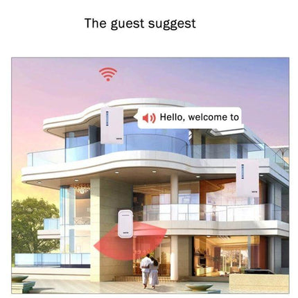 Voyage Wireless Smart Music Doorbell with Dual Receiver mounted at modern home entrance showing wireless range and dual receivers