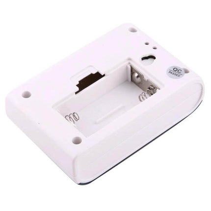 VOYE Wireless Smart Music Home Doorbell with Dual Receiver white battery compartment receiver unit showing battery springs and wall mount slot