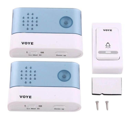 VOYE Wireless Smart Music Home Doorbell with Dual Receiver two blue receivers white push button doorbell kit