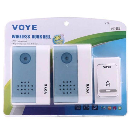 VOYE Wireless Smart Music Home Doorbell with Dual Receiver - white front door push button and two indoor receivers with selectable tunes and adjustable volume