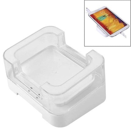 Anti-Theft Alarm Display Stand for Tablets and Devices - clear retail security dock allowing customer interaction with built-in alarm