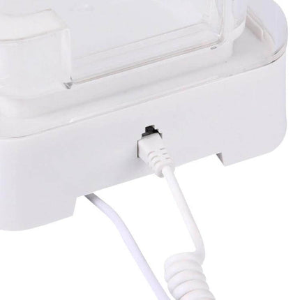 Anti-Theft Alarm Display Stand for Tablets and Devices showing coiled security cable connection on white base