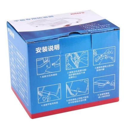 Anti-Theft Alarm Display Stand for Tablets and Devices product packaging box showing installation diagrams