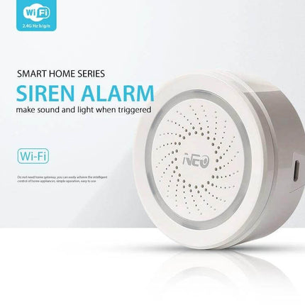 NEO Wireless WiFi USB Siren Alarm for Home Security compact white smart siren with app control and multiple sounds