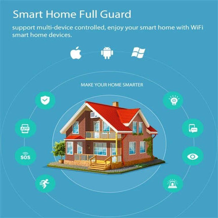 NEO Wireless WiFi Real-Time LED Door and Window Sensor shown protecting a smart home with multi-device app alerts and real-time LED monitoring