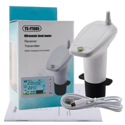 Ultrasonic Liquid Level Meter for Water Tank Monitoring white ultrasonic sensor with receiver, display box and USB cable