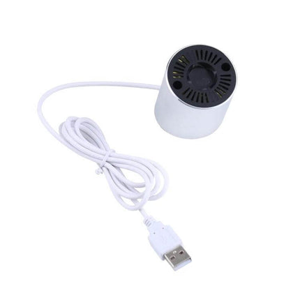 Cylindrical Display Stand for Mobile Phones with Anti-Theft Security showing USB-charged silver cylindrical alarm stand