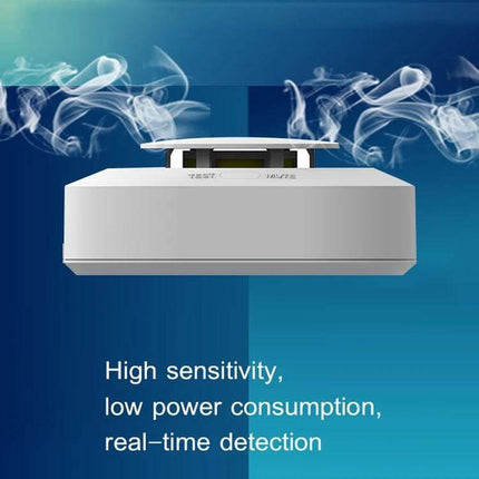 Wireless Smart Smoke Alarm with Voice Alerts for Home Safety ceiling-mounted white detector emitting voice alerts and detecting smoke