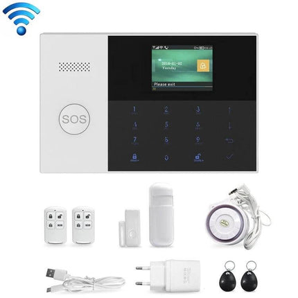 Smart Home Security Alarm System with WiFi Connectivity - touch keypad, 2.4-inch color screen, SOS button and door/window sensors kit