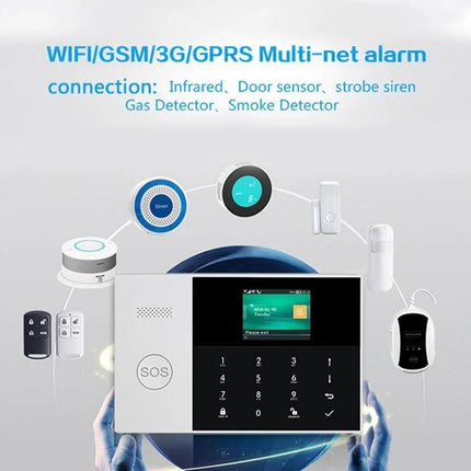 Smart Home Security Alarm System with WiFi Connectivity - 2.4-inch color screen keypad with SOS button and multi-net sensors for doors and windows