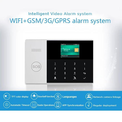 Smart Home Security Alarm System with WiFi Connectivity, 2.4-inch color screen, touch keypad and SOS button for home entry monitoring