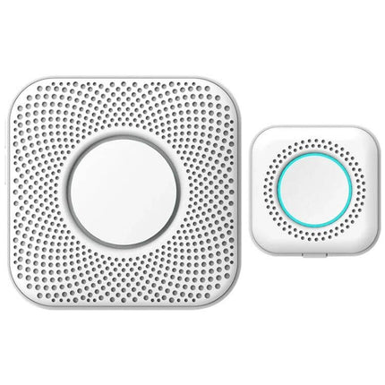 Wireless Doorbell with Multiple Ringtones and EU Plug Adapter - white square chime and push button with adjustable volume