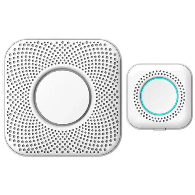 Wireless Doorbell with Multiple Ringtones and EU Plug Adapter - white square chime and push button with adjustable volume
