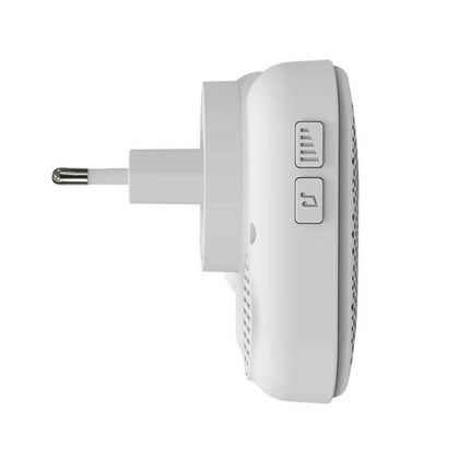 Wireless Doorbell with Multiple Ringtones and EU Plug Adapter shown side view with EU plug and volume/buttons