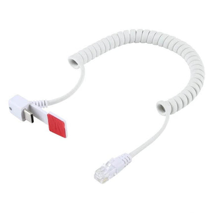 Anti-Theft Display Stand for Mobile Phones with Remote Control and Type-C Compatibility coiled white security cable with Type-C connector