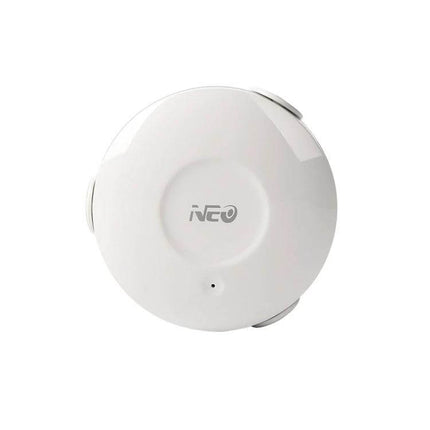 NEO WiFi Water Leak Detector with Smartphone Alerts white round sensor for under-sink, basement leak detection with app notifications