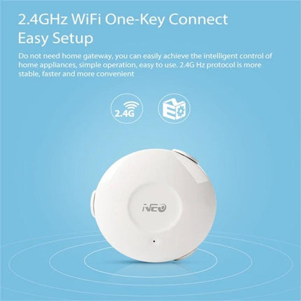 NEO WiFi Water Leak Detector with Smartphone Alerts - white 2.4GHz one-key connect sensor for pipes, sinks, basements with instant smartphone notifications