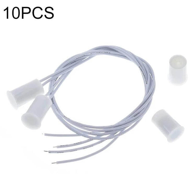 Magnetic Sensor Switches for Door and Window Security, 10 Pack - white magnetic contact switches with wires for doors and windows