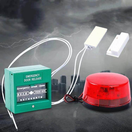 Embedded Door Magnetic Sensor Switch Pack for Home Security showing compact magnetic sensor, emergency door release control and red alarm strobe