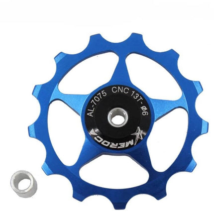 MEROCA Rear Derailleur Guide Wheel 11T/13T For Mountain and Road Bikes - blue aluminum 13T replacement pulley with steel bearing