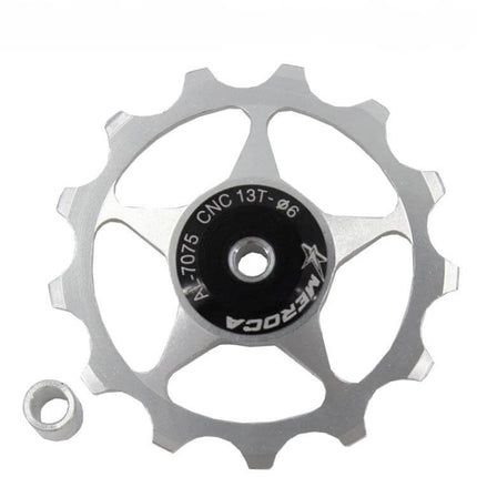 MEROCA Rear Derailleur Guide Wheel 11T/13T For Mountain and Road Bikes — silver 13T aluminum pulley with steel bearing, fits 4/5/6mm shaft