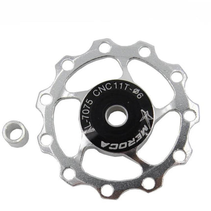 MEROCA Rear Derailleur Guide Wheel 11T/13T For Mountain and Road Bikes - silver aluminum 11T replacement jockey pulley with steel bearing