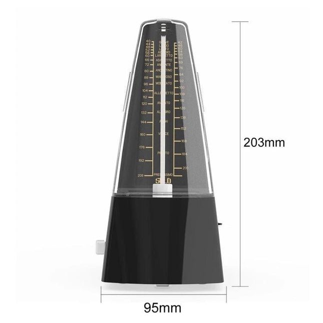 Mechanical Metronome for Everyday Music Practice at Home - black mechanical pendulum metronome, 203mm tall, ideal for piano and guitar practice