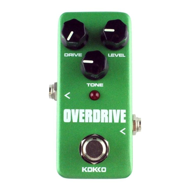 Add KOKKO Overdrive Pedal to Your Guitar for Daily Sessions - green KOKKO overdrive pedal with Drive, Level, Tone knobs and true bypass footswitch