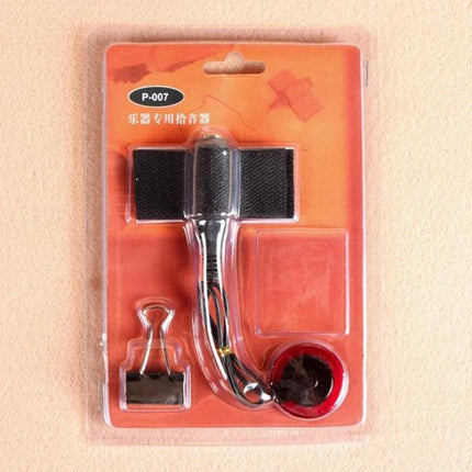 Pasteable Sound Pickup for Everyday Guitar Sessions in blister pack showing adhesive pickup, cable and clip