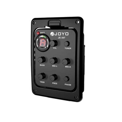 JOYO Acoustic Guitar Pickup for Everyday Music Sessions black control panel with EQ knobs and built-in tuner for easy practice and casual performance