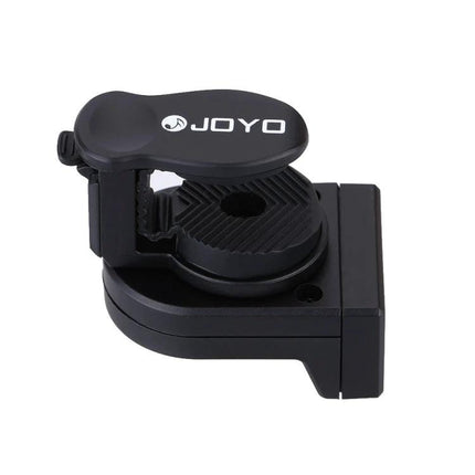 JOYO Clip-On Tuner for Everyday Instrument Practice Sessions compact black clip-on tuner attached to headstock for guitar bass ukulele violin