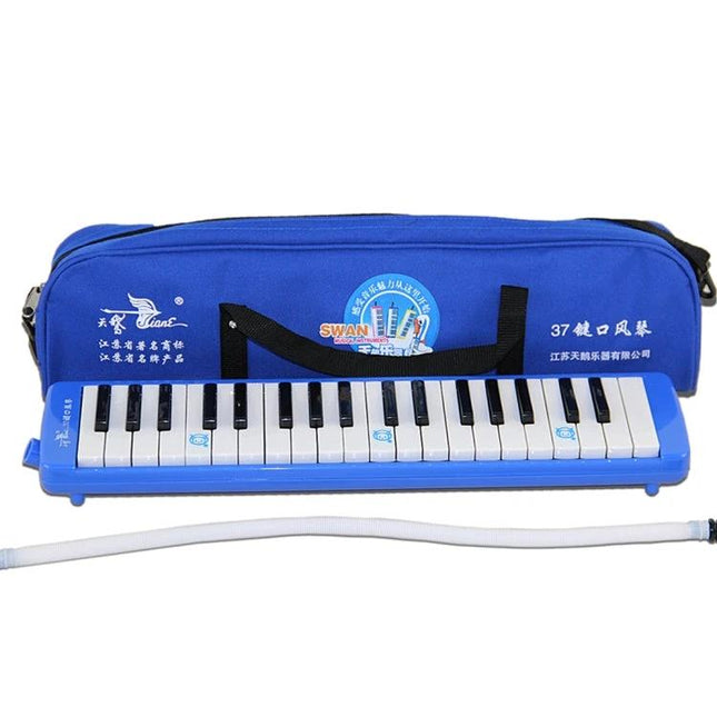 Swan Melodica for Beginner Music Practice at Home - 37-key blue melodica with carrying case and mouthpiece for quiet apartment practice