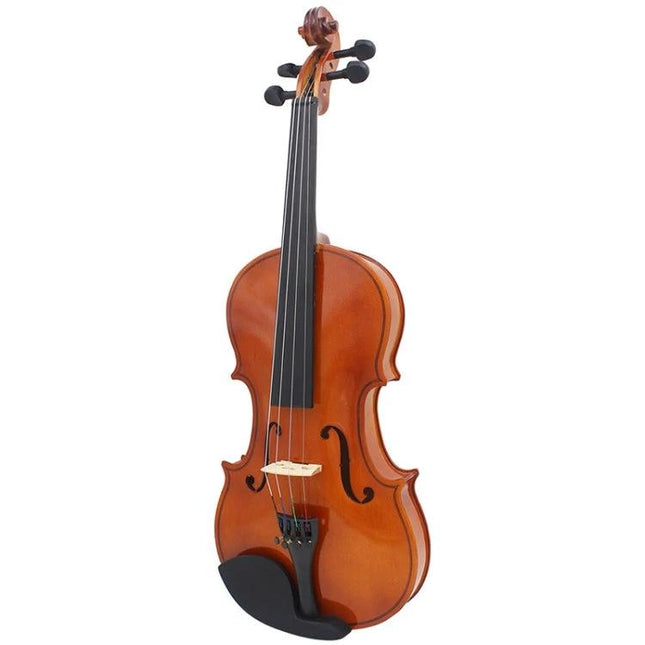 Full Size Handmade Acoustic Violin for Home Music Practice displayed upright on white background, varnished wood finish