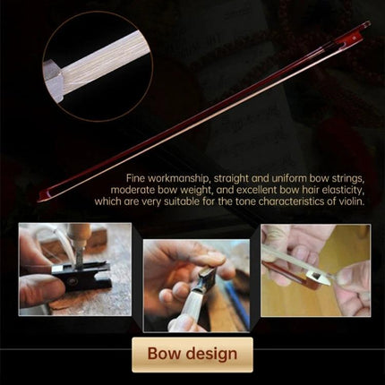 Full Size Handmade Acoustic Violin for Home Music Practice - close-up of violin bow craftsmanship and bow design details