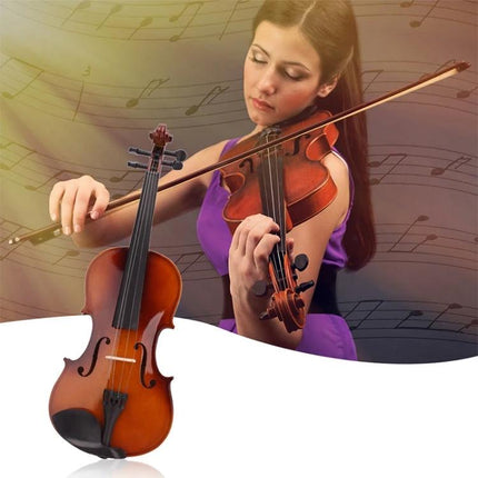 Full Size Handmade Acoustic Violin for Home Music Practice - beginner woman practicing violin at home with wooden instrument