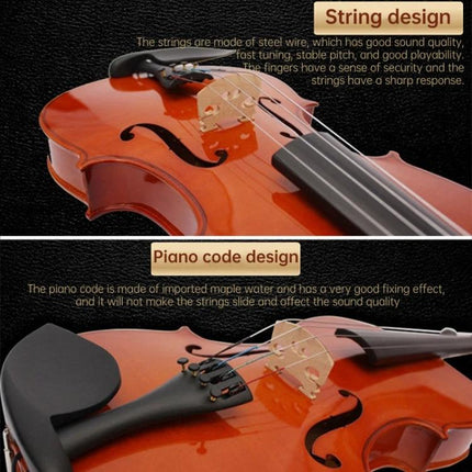 Full Size Handmade Acoustic Violin for Home Music Practice - close-up of handcrafted violin body, bridge and strings for home practice