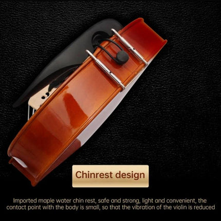 Full Size Handmade Acoustic Violin for Home Music Practice - close-up of varnished body and chinrest design on maple, ideal for home practice