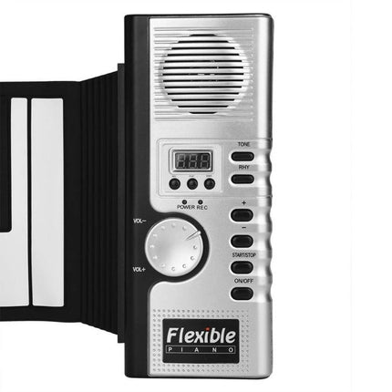 Flexible Roll Up Keyboard for Daily Music Practice Anywhere portable silver control panel with speaker and volume knob
