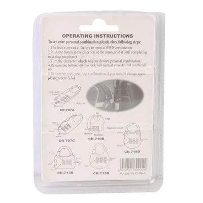 Mini 49x34x14mm Combination Lock And Knife Set For Luggage clear packaged back showing operating instructions and diagrams