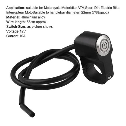 Motorcycle Handlebar Light Switch with Indicator Light - black aluminum handlebar mount with power icon and 55cm wire