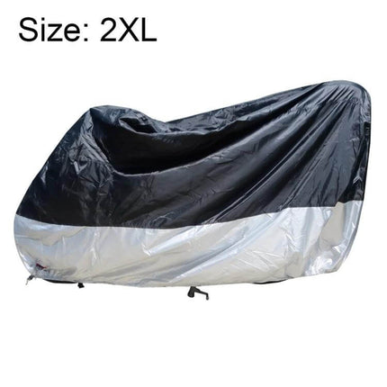 Rainproof Dust-Proof Cover for Motorcycles and Electric Cars, XXL shown on a 2XL motorcycle with front wheel keyhole for secure locking
