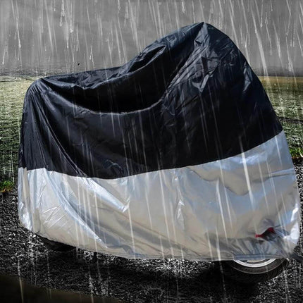 Rainproof Dust-Proof Cover for Motorcycles and Electric Cars, XXL - waterproof black-silver vehicle cover with front wheel keyhole protecting bike in rain